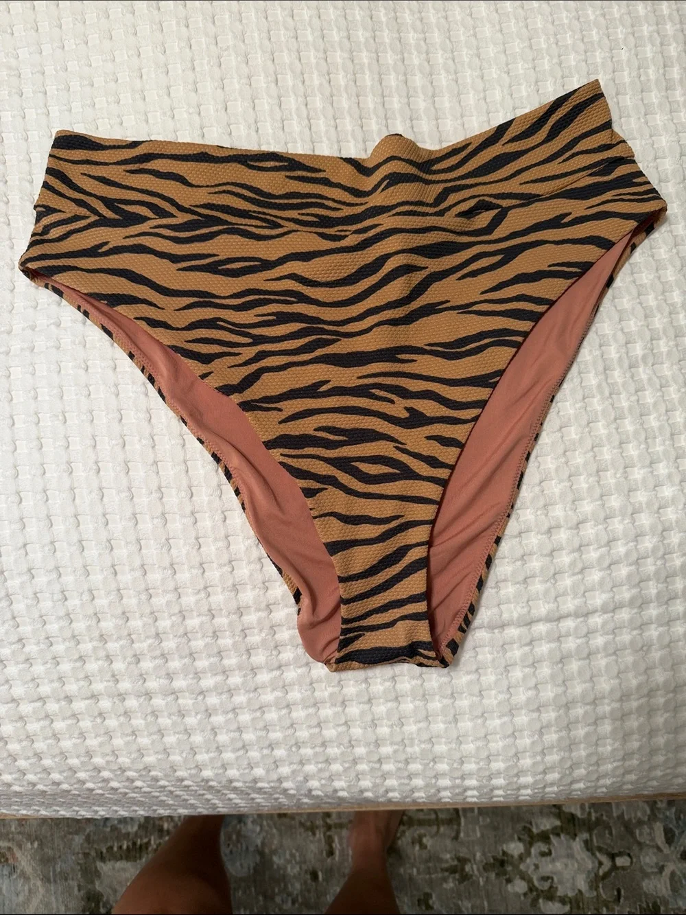 aerie Tiger Stripe High-Waist Bikini Bottom - Tan & Black